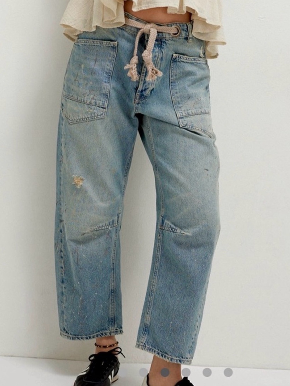 NWOT Free People We The Free Moxie Pull-on Barrel Jeans / Union Blue